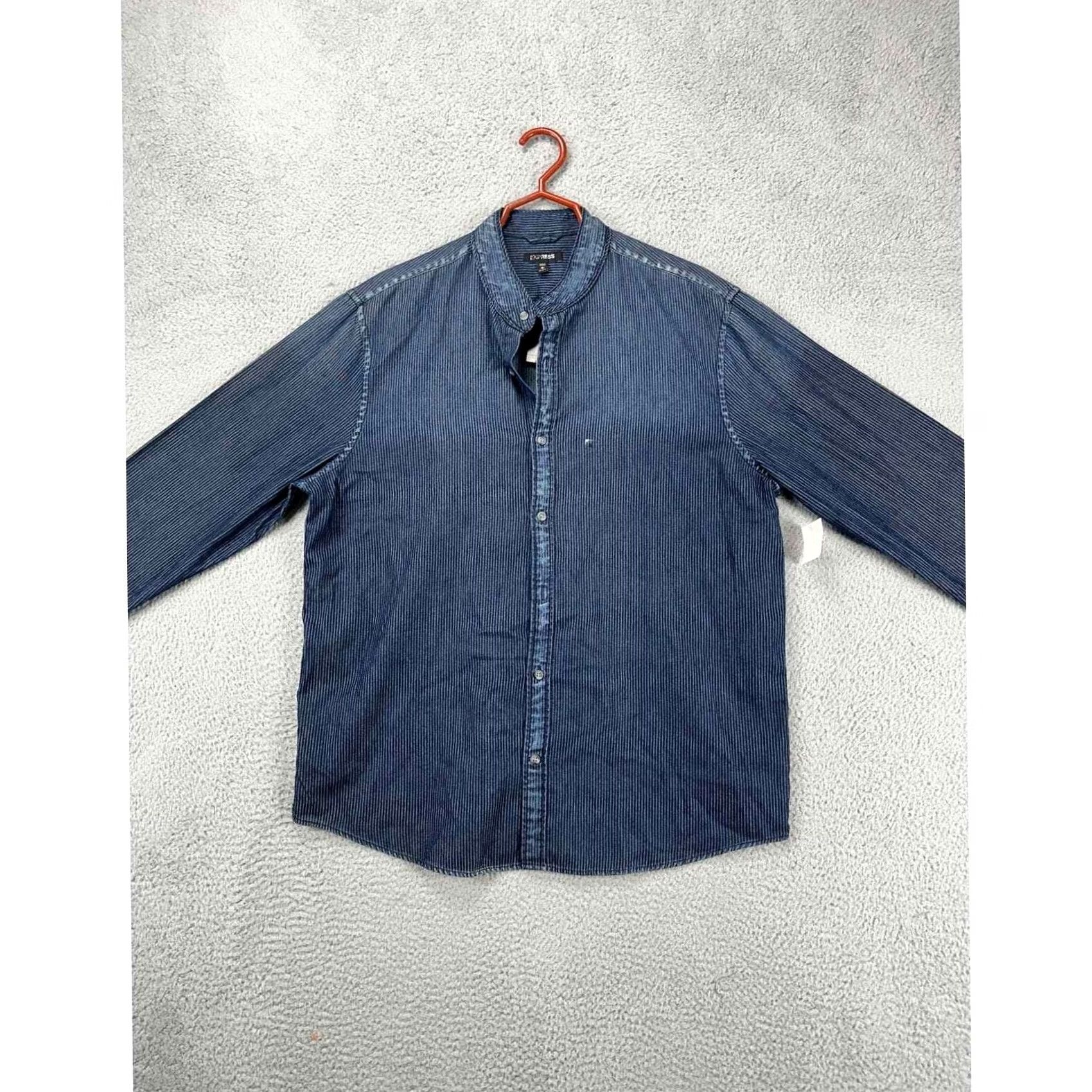 Express Express Shirt Mens XL 17-17.5 Blue Pencil Stripe Button-Down Long Sleeve Dress Shirt Size 46R - 3 Thumbnail