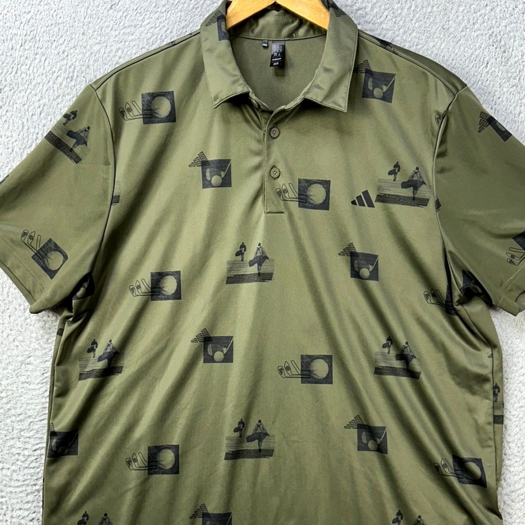 Adidas Adidas Golf Polo Shirt Men XL Olive Green Graphic Short Sleeve Casual Activewear Sportswear 100% Polyester Breathable Quick Dry Size US XL / EU 56 / 4 - 2 Thumbnail