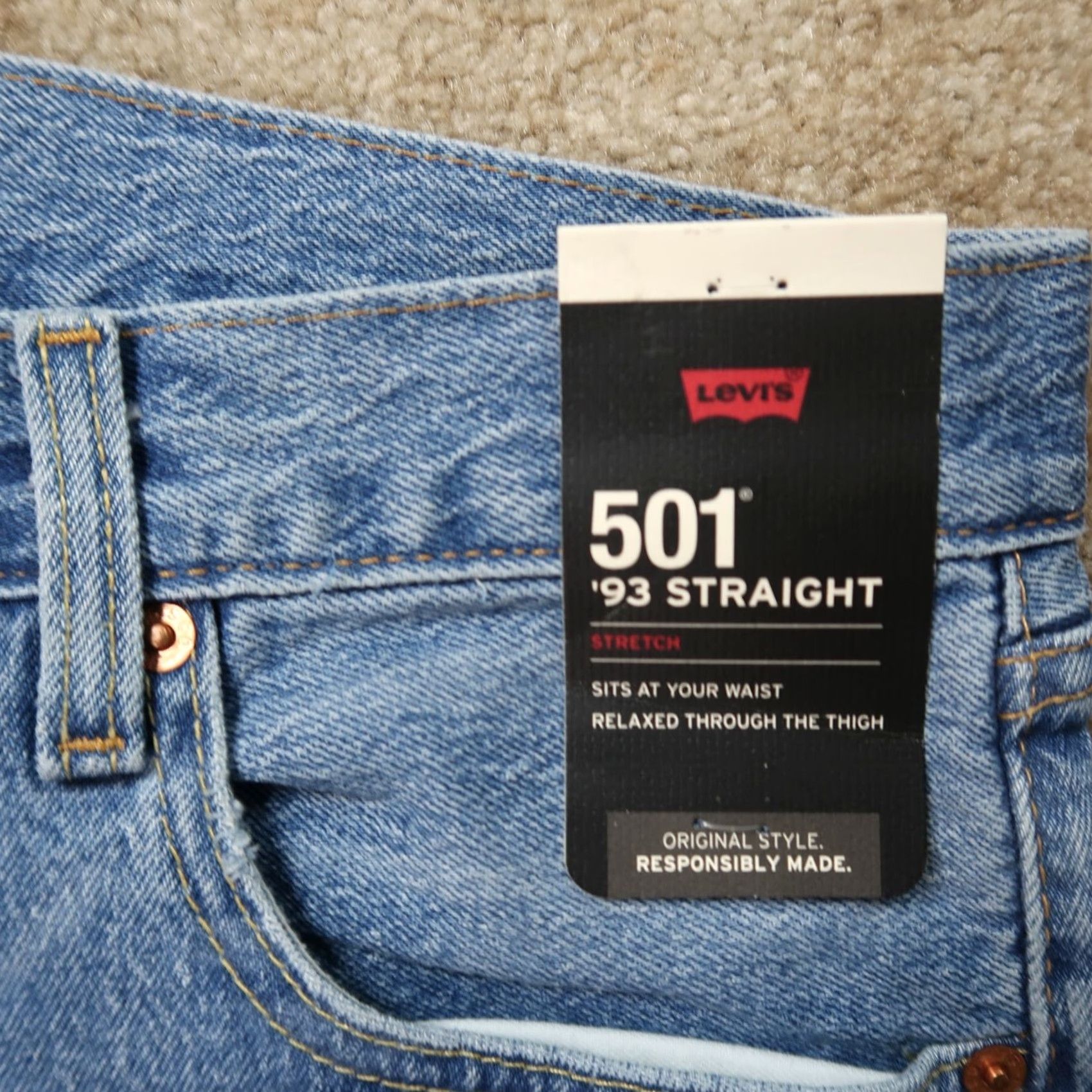 Levi's Levi's 501 93 Straight Jeans Men's 36x32 Blue Denim Regular Button Fly 5-Pocket Classic Vintage: No Size US 36 / EU 52 - 3 Thumbnail
