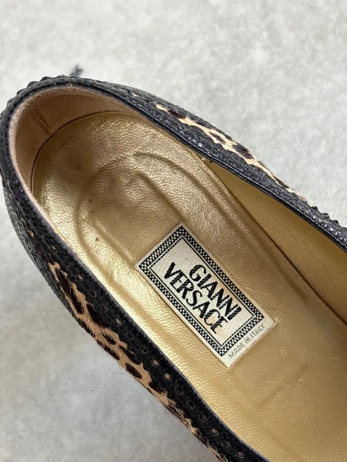 Vintage 1990s Gianni Versace Teal Leopard Pony Hair Pumps Heels Size US 8 / IT 38 - 8 Thumbnail