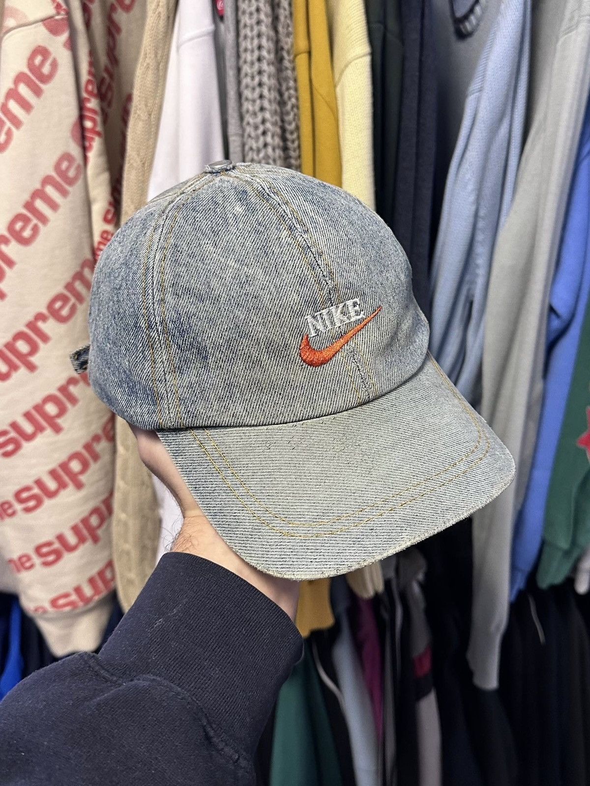 Nike Vintage 90s Nike Swoosh Denim Cap Rare Size ONE SIZE - 1 Thumbnail
