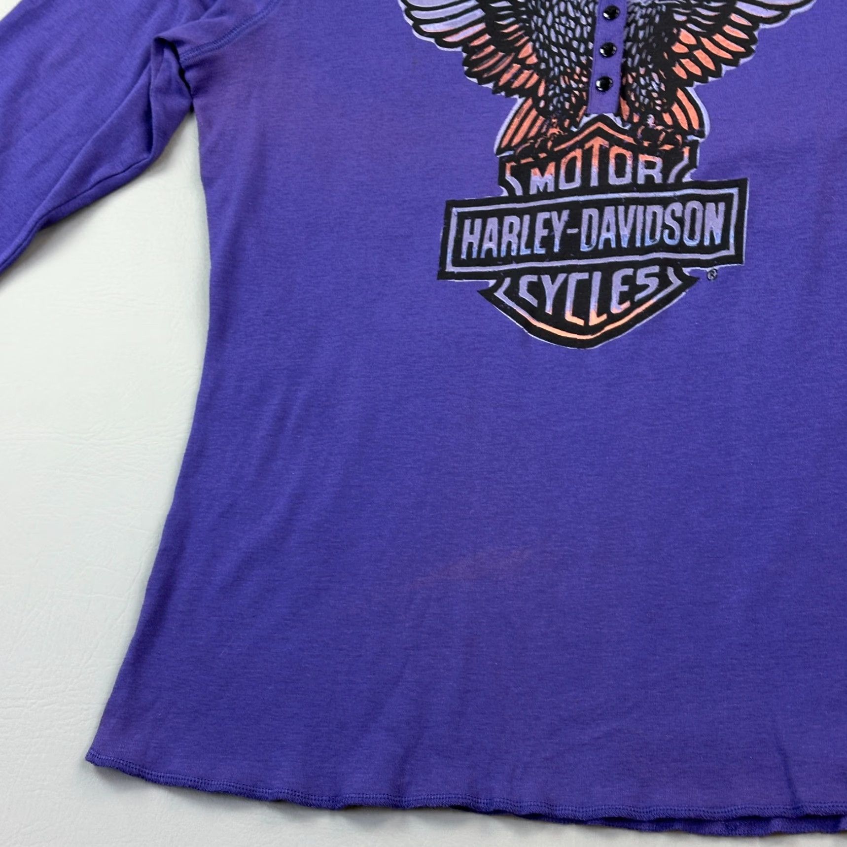 Harley Davidson VINTAGE Harley-Davidson Shirt Women's XL Long Sleeve Henley Eagle Logo Biker Y2K Size XL / US 12-14 / IT 48-50 - 4 Thumbnail