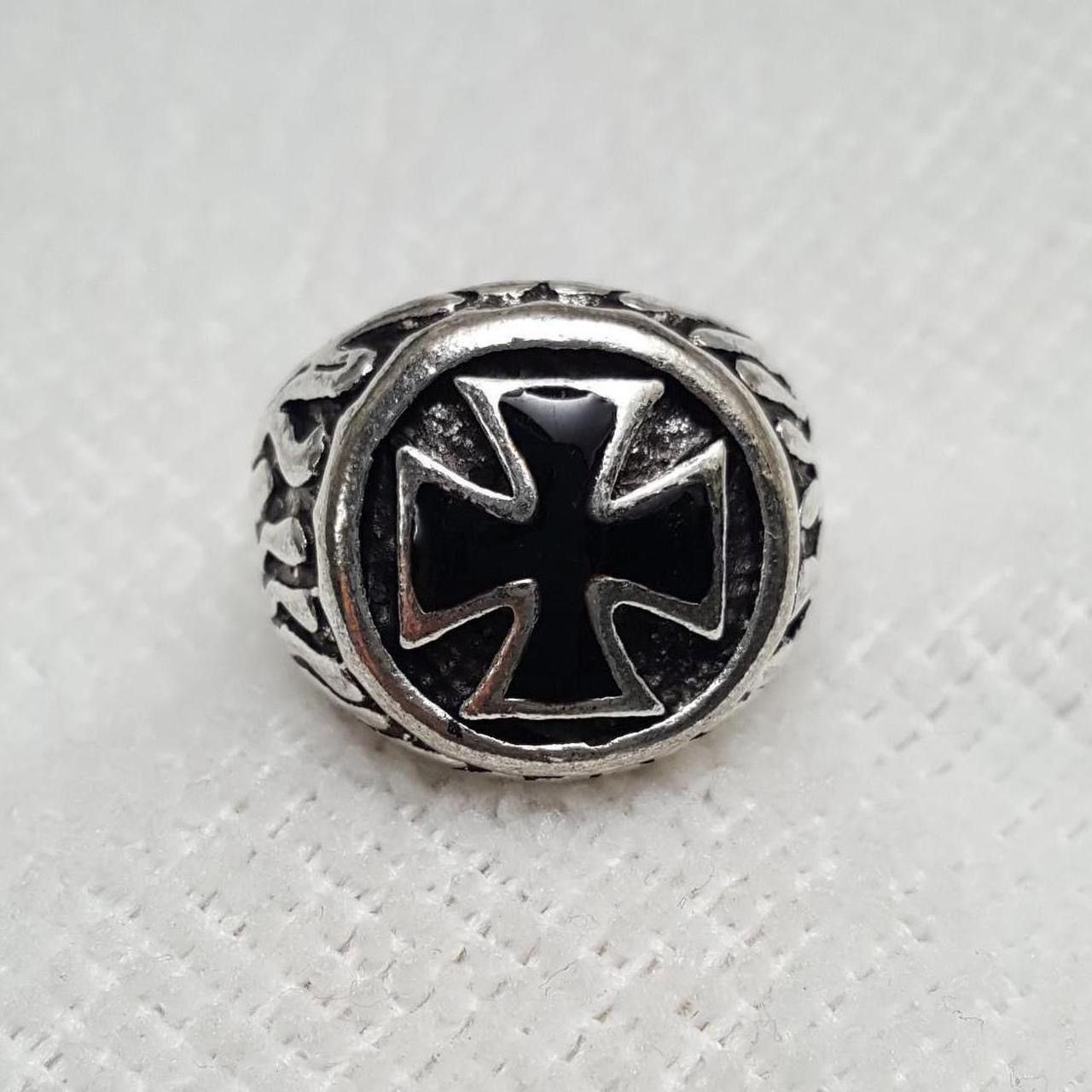 The Unbranded Brand Silver Black Ename Cross Fire Ring Size ONE SIZE - 1 Thumbnail