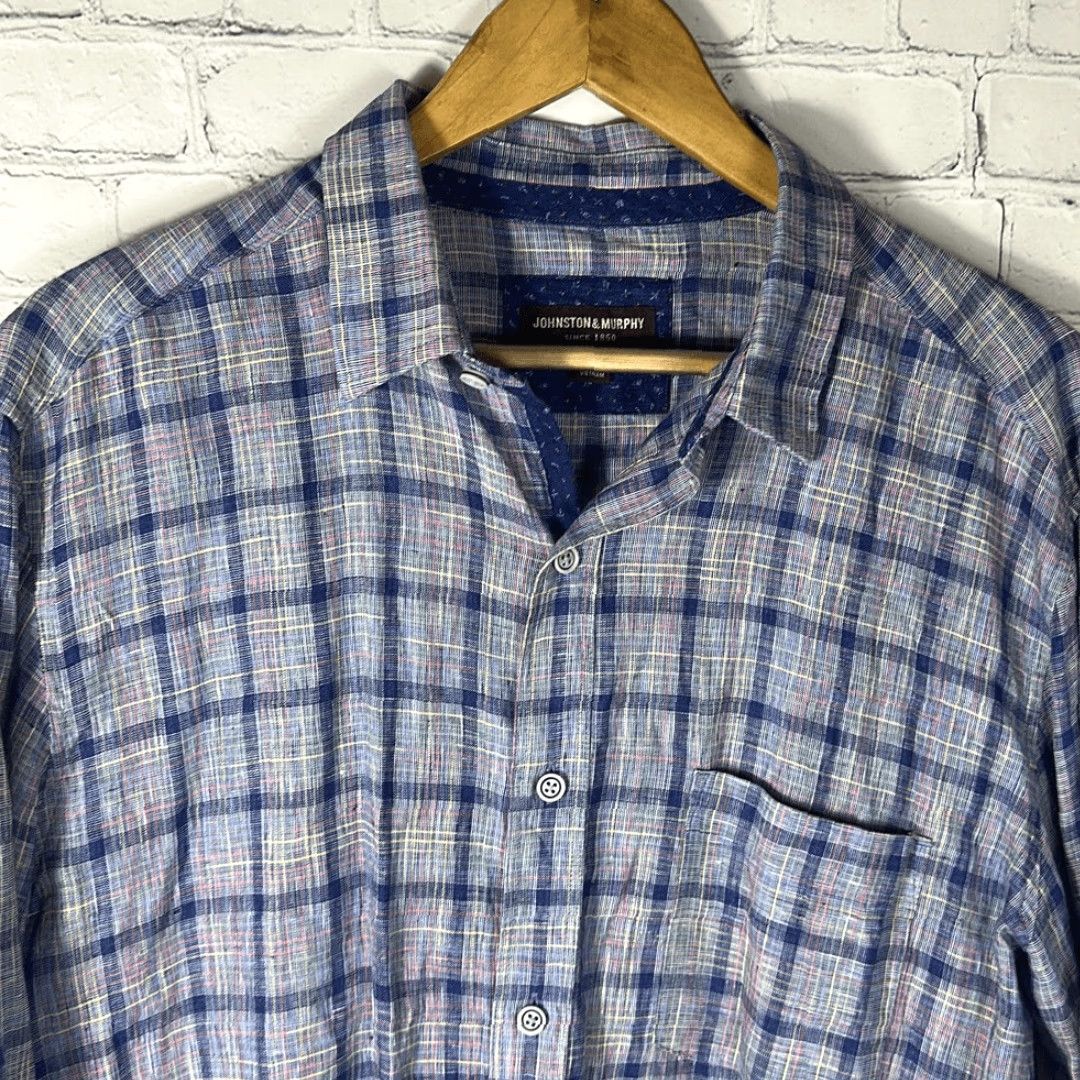 Johnston & Murphy Johnston & Murphy Plaid Button-Down Shirt L Large Blue Long Sleeve Men Size US L / EU 52-54 / 3 - 2 Thumbnail