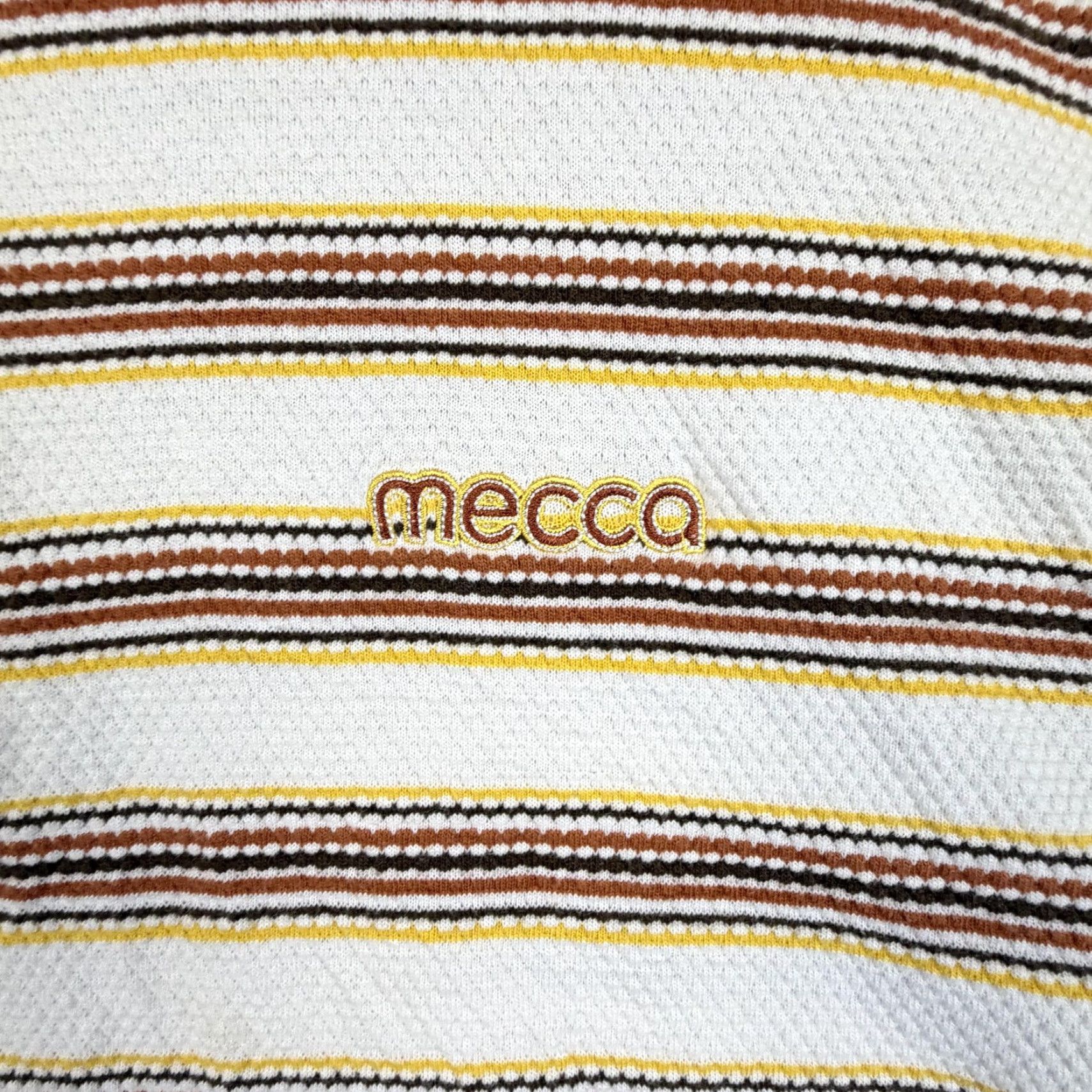 Vintage Mecca Polo Shirt Mens 2XL White Striped Pique Embroidered Logo Shirt Mens 2XL White Brown Yellow Polo Size US XXL / EU 58 / 5 - 4 Thumbnail