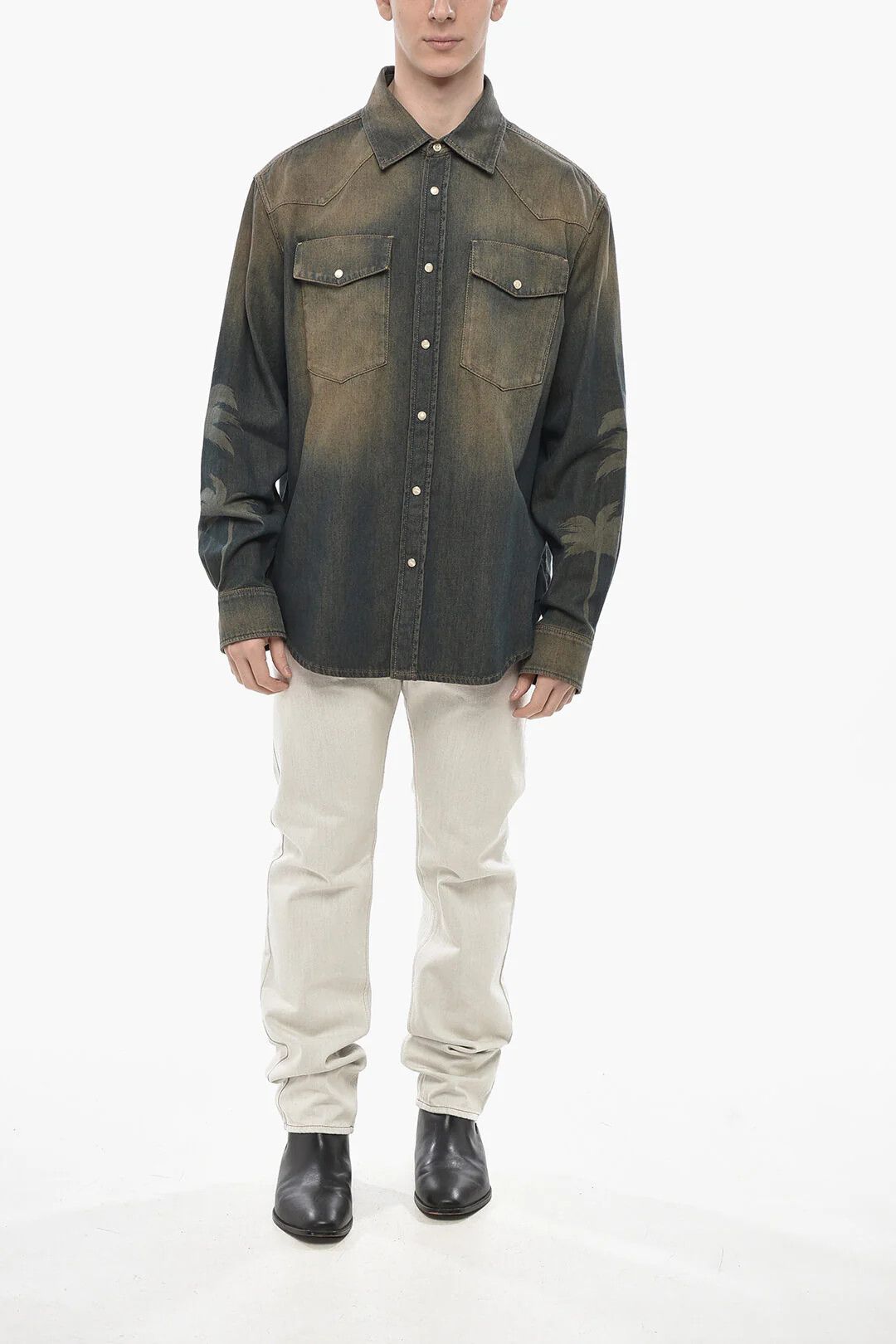 Palm Angels og1mm0226 Vintage-Washed Denim Shirt in Brown Size US XXL / EU 58 / 5 - 4 Thumbnail
