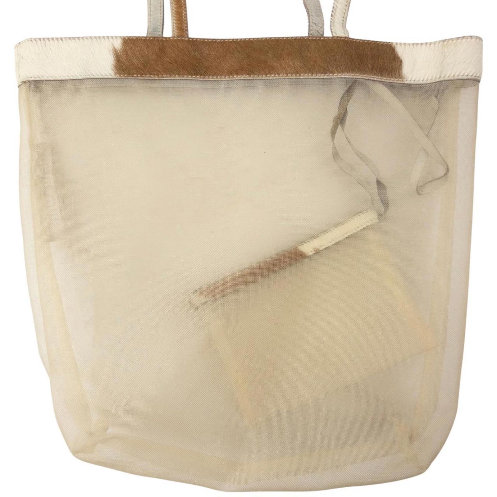 Vintage Miu Miu Mesh Tote Shoulder Bag in Beige, Women's