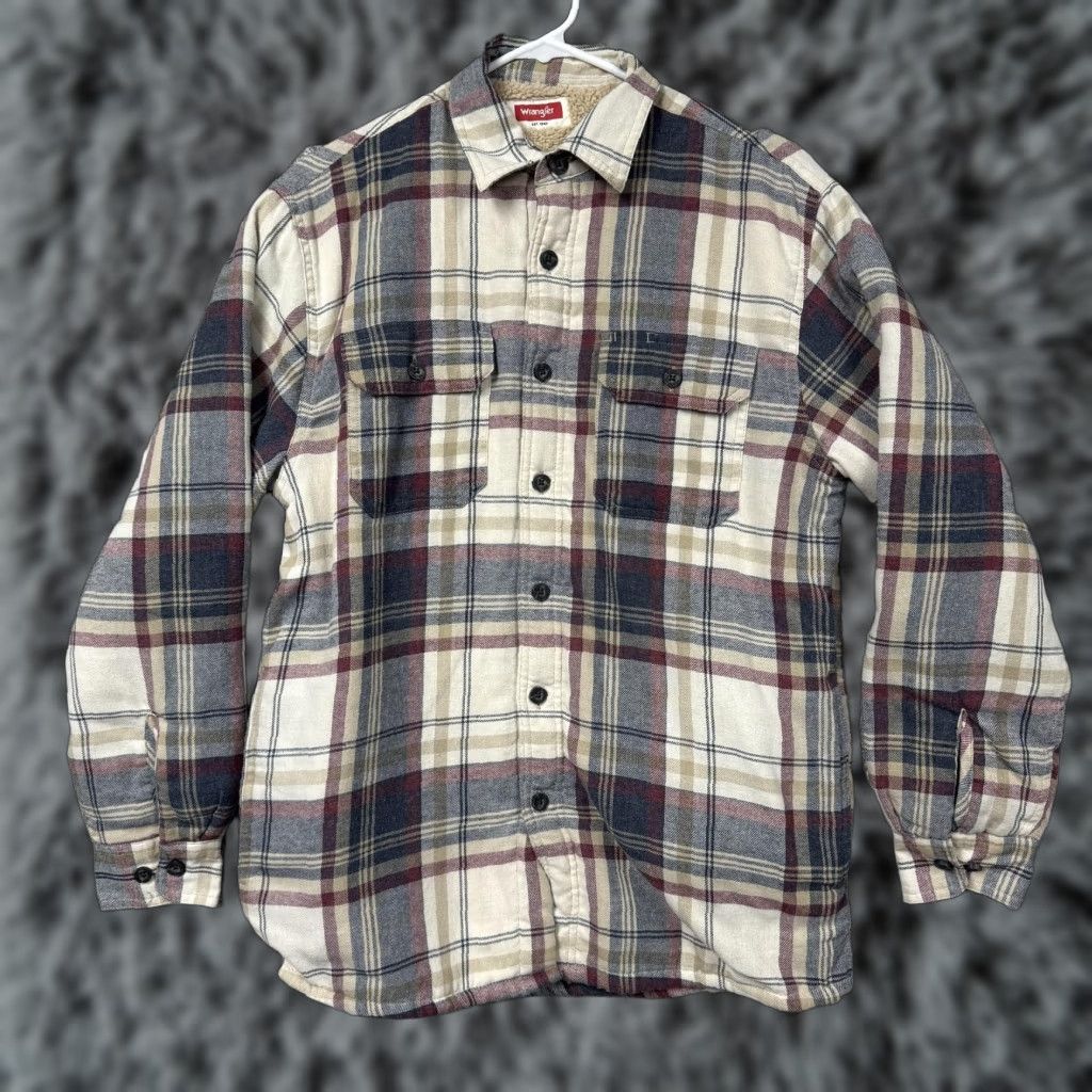 Wrangler Wrangler Shirt Jacket Shacket Plaid Cotton-Blend Flannel Sherpa Lined Puffer Style Men’s S Cream Blue Multicolor Casual Workwear Size US S / EU 44-46 / 1 - 1 Thumbnail