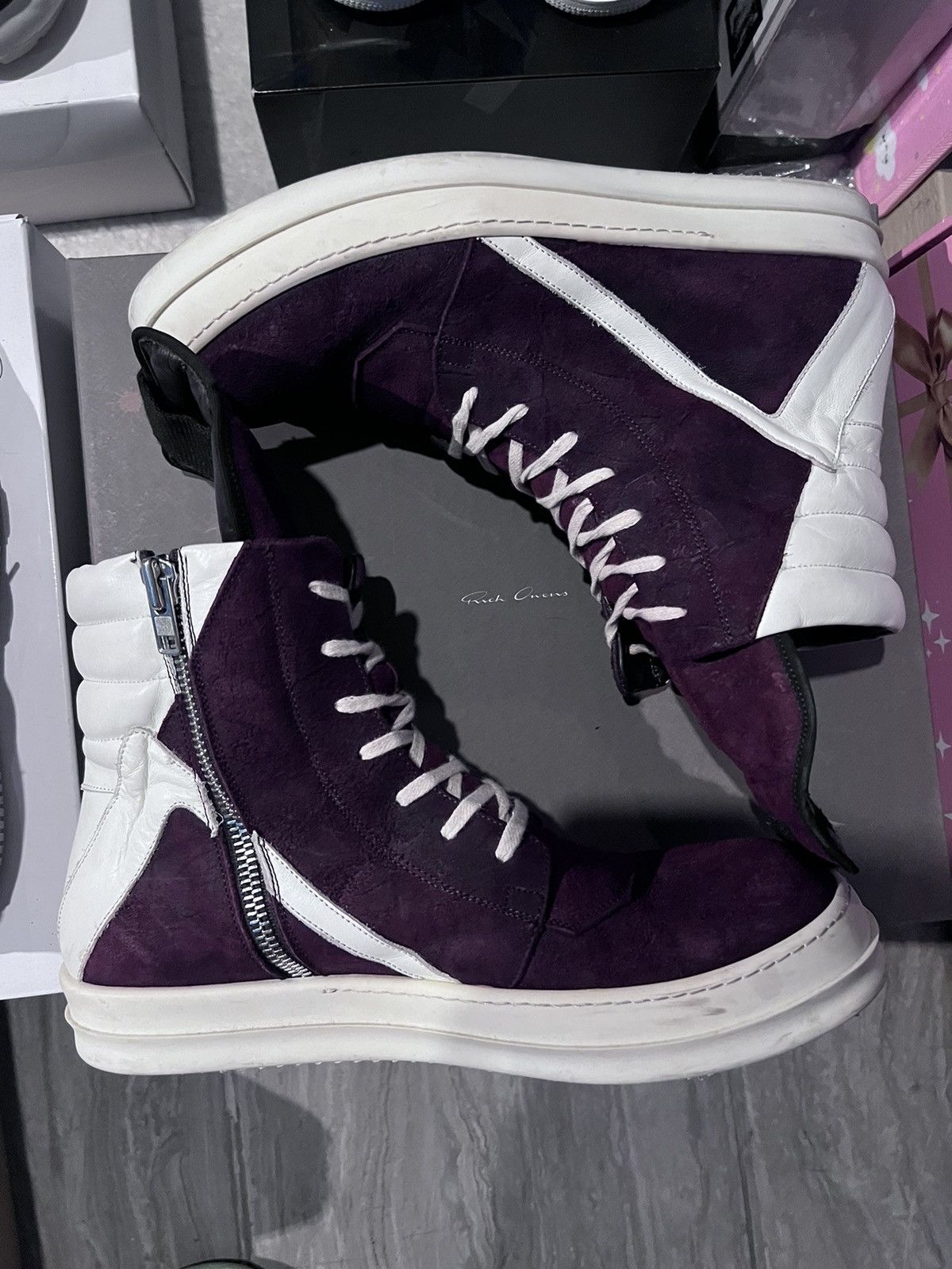 image of Rick Owens Geobasket ‘Moody’ Blood/milk Fw14 Size 45 Shoes in Dark Blood Red, Men's