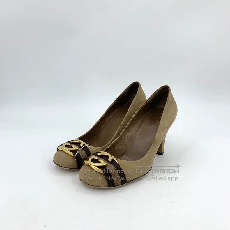 Gucci Gucci Dark brown logo round toe thick heel high heels Size US 6 / IT 36 - 1 Thumbnail