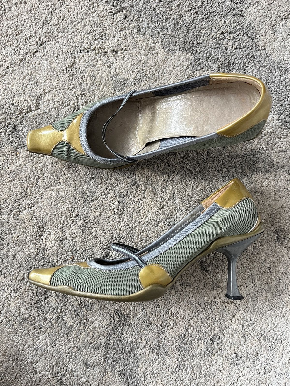 Prada S/S2000 patent gold heels