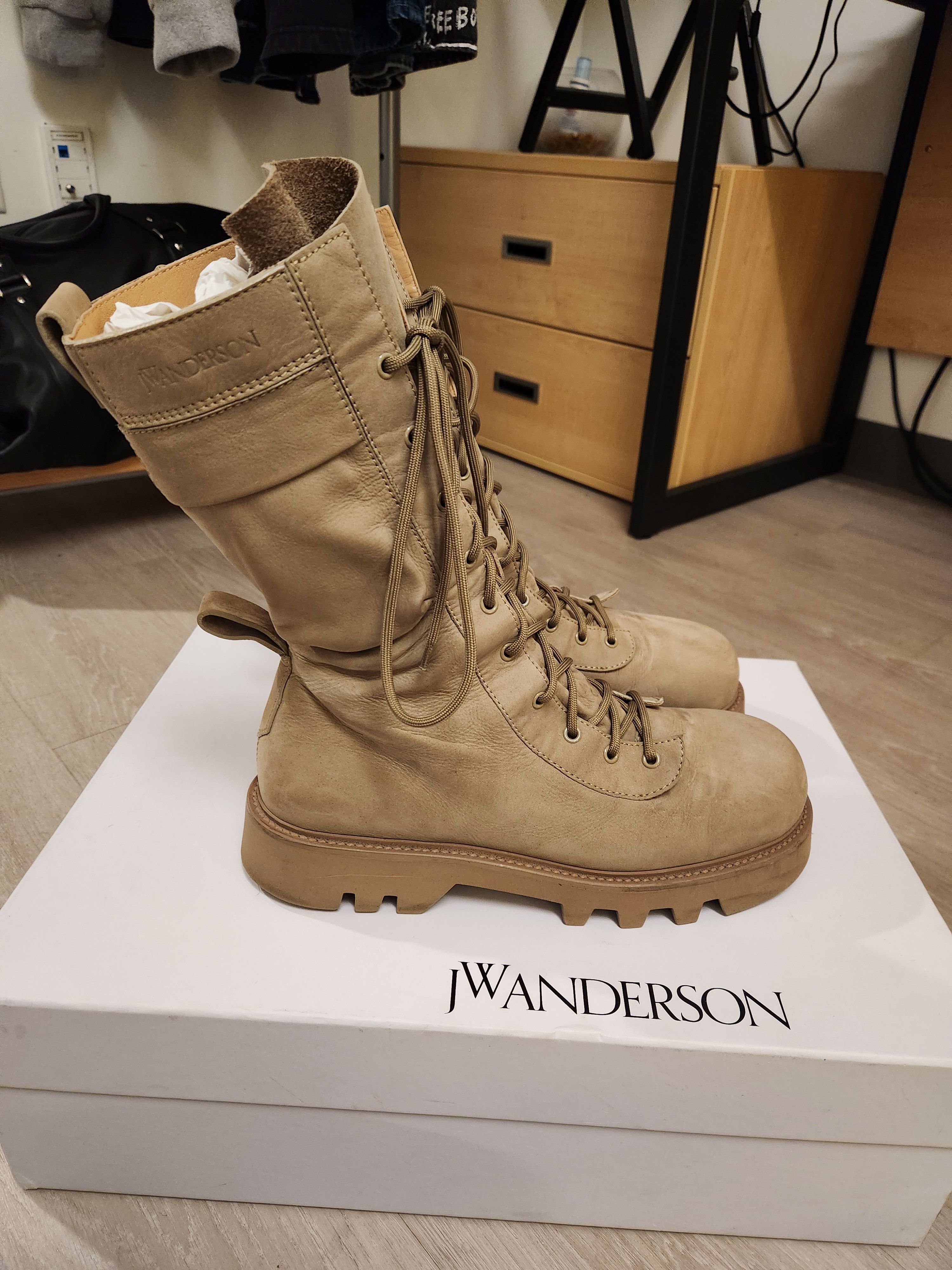 JW Anderson S/S 25 Lambskin Suede Lace-Up Combat Boots Size US 12 / EU 45 - 2 Thumbnail