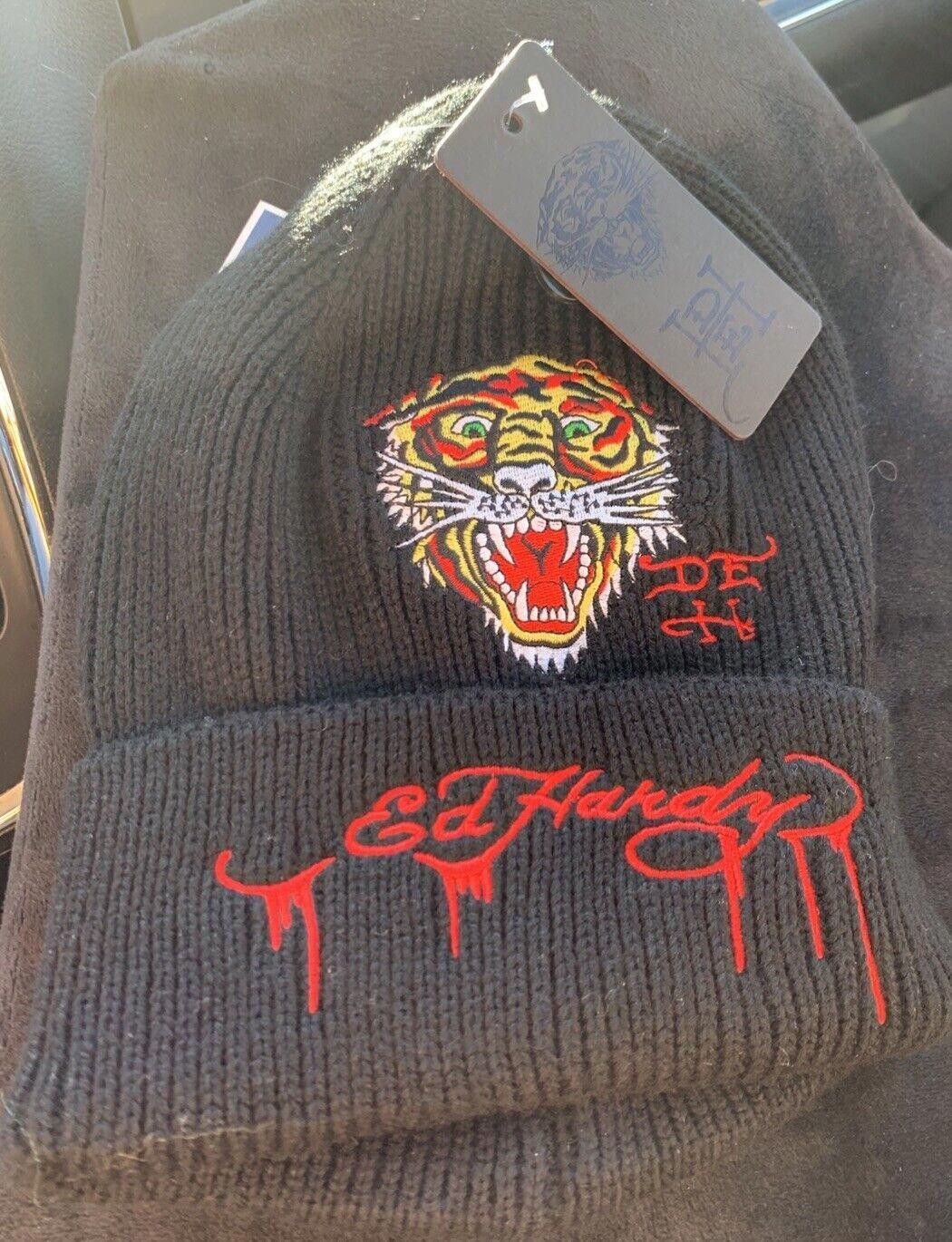 Ed Hardy NWT Ed Hardy Tiger Embroidered Knit Hat / Beanie in Black Size ONE SIZE - 1 Thumbnail