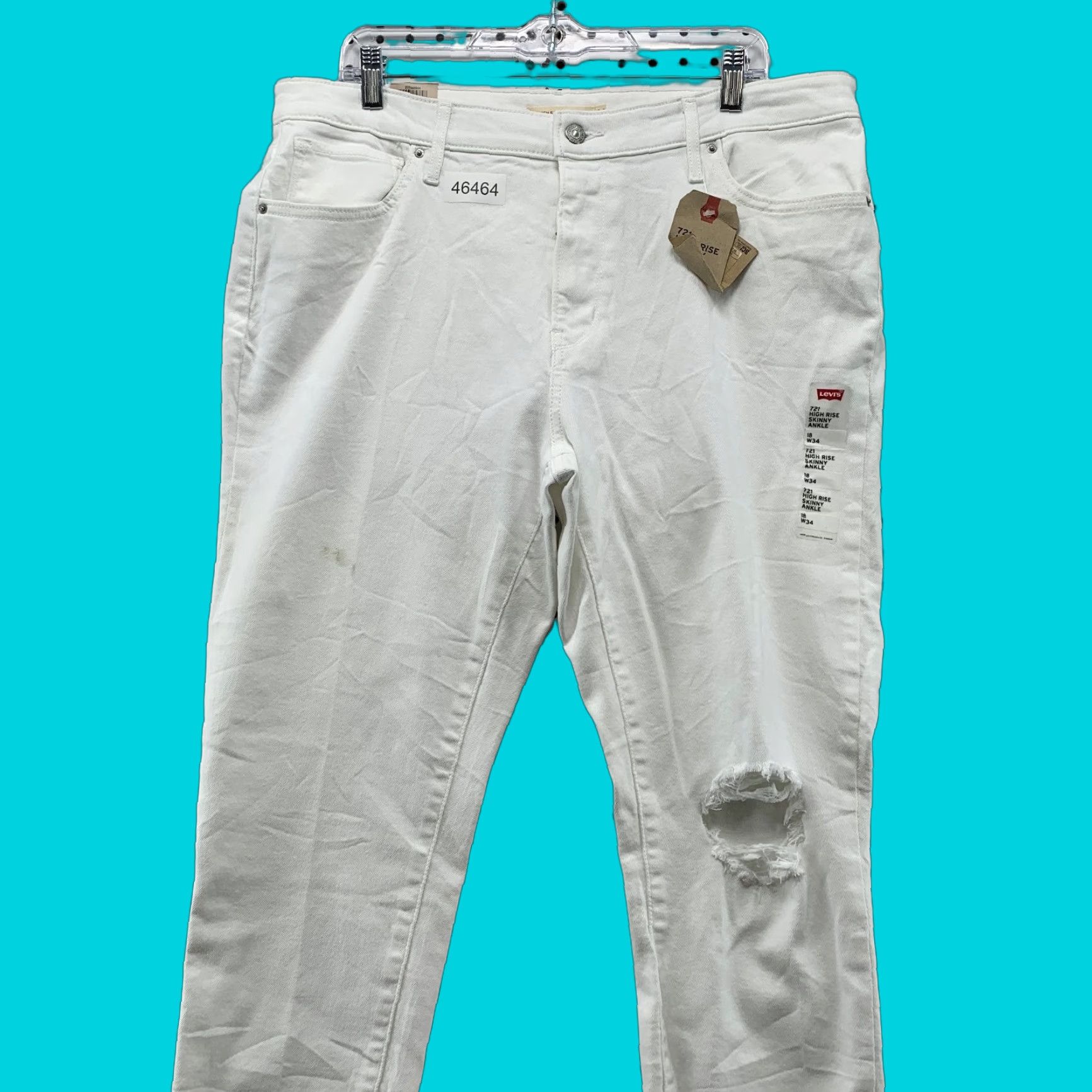 Levi's VINTAGE Levis 721 High Rise Skinny Anke Pants Womens 18 W34 White Slim NWT Size 24" / US 00 / IT 34 - 1 Thumbnail