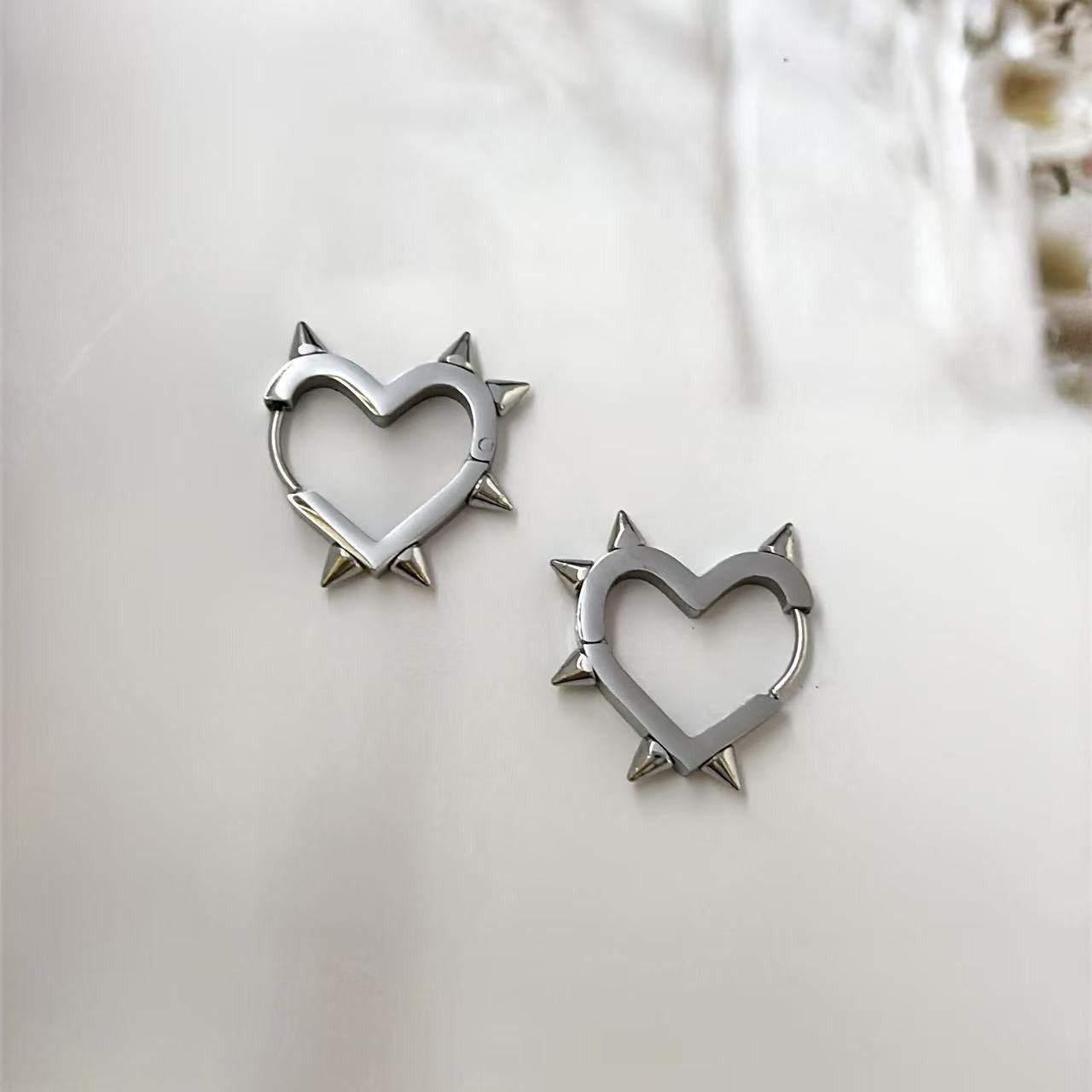 Other Spike Heart Stud Earrings for Men Women Punk Hip Hop Unisex Size ONE SIZE - 1 Thumbnail