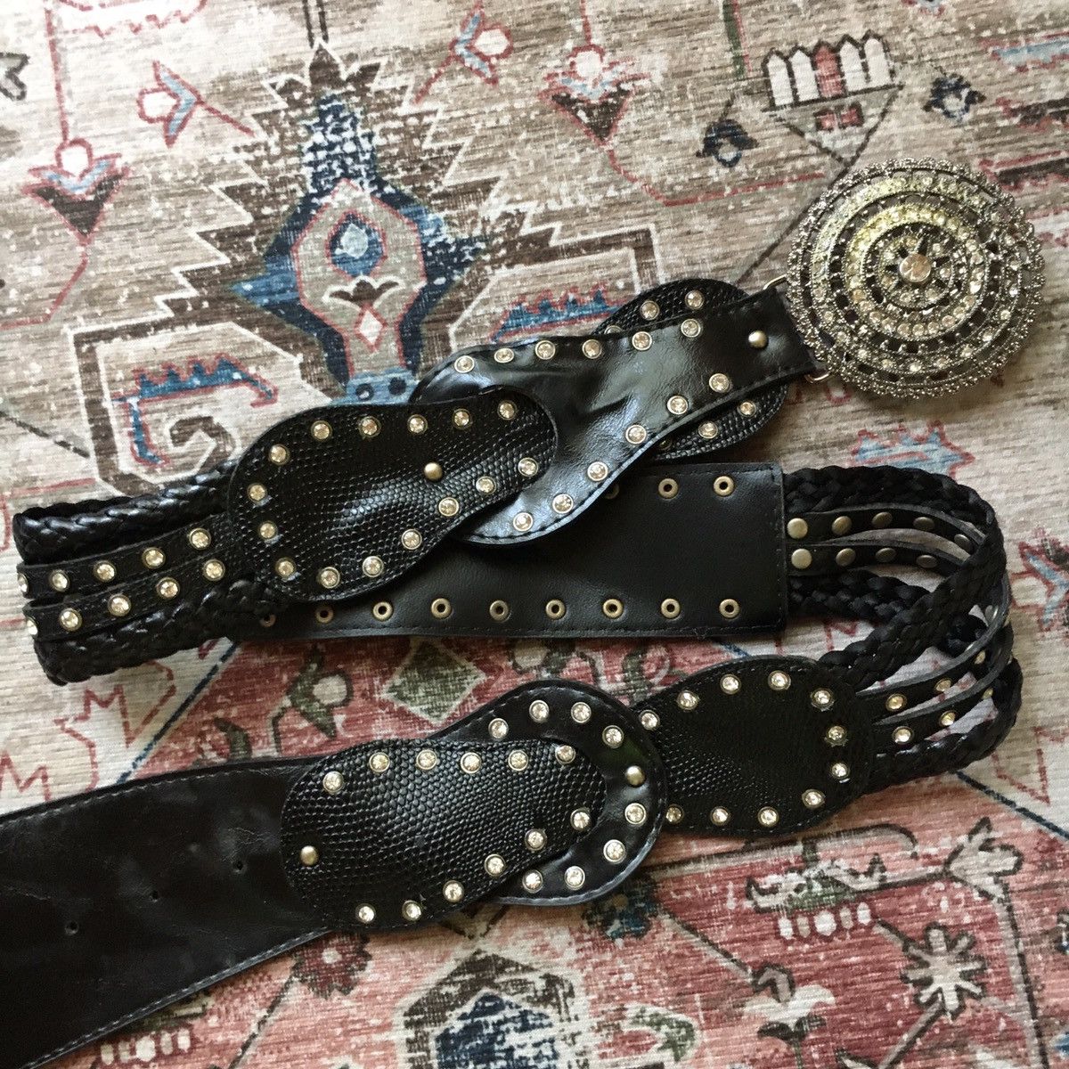 If Six Was Nine × Japanese Brand × Le Grande Bleu (L.G.B.) Black Buckle flower plait belt Size ONE SIZE - 2 Thumbnail