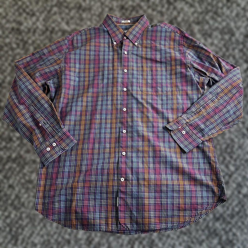 Peter Millar Peter Millar Button-Down Shirt Longsleeve Men Black Checkered Purple Orange XL Size US M / EU 48-50 / 2 - 1 Thumbnail