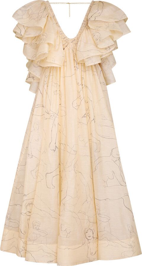 Zimmermann oc11z0225 Ruffled Linen-Silk Gown in Beige Size S / US 4 / IT 40 - 2 Thumbnail