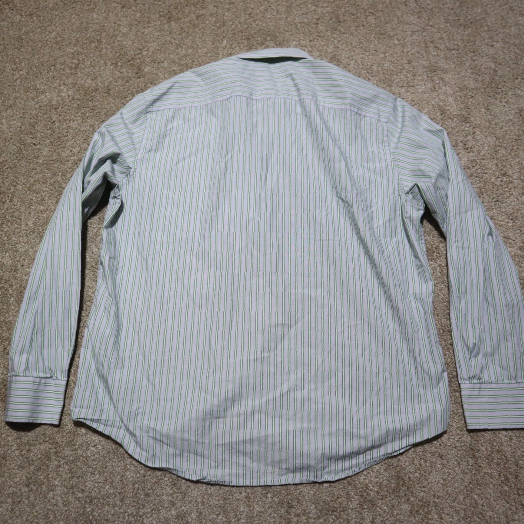 Egara Egara Shirt Mens Button-Up Long Sleeve 100% Cotton Gray/Green Stripes XL, Casual, Non-Iron, Collared, Button Front Size US XL / EU 56 / 4 - 8 Thumbnail