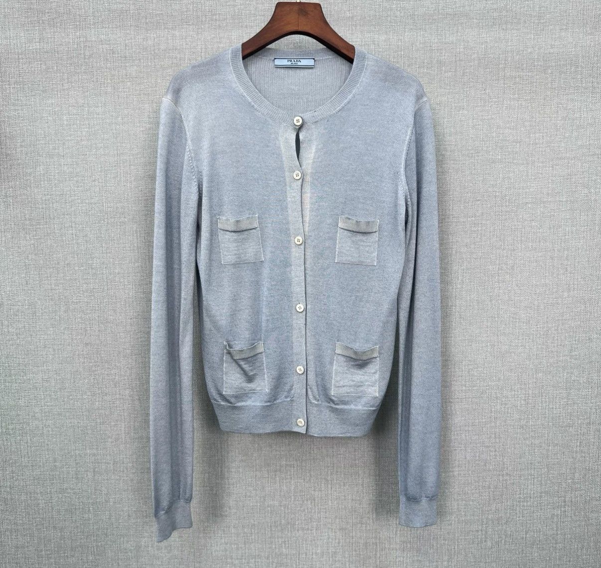 Prada Prada Dusty Blue Pocket Detail Long Sleeve Knit Cardigan Size M / US 6-8 / IT 42-44 - 1 Thumbnail