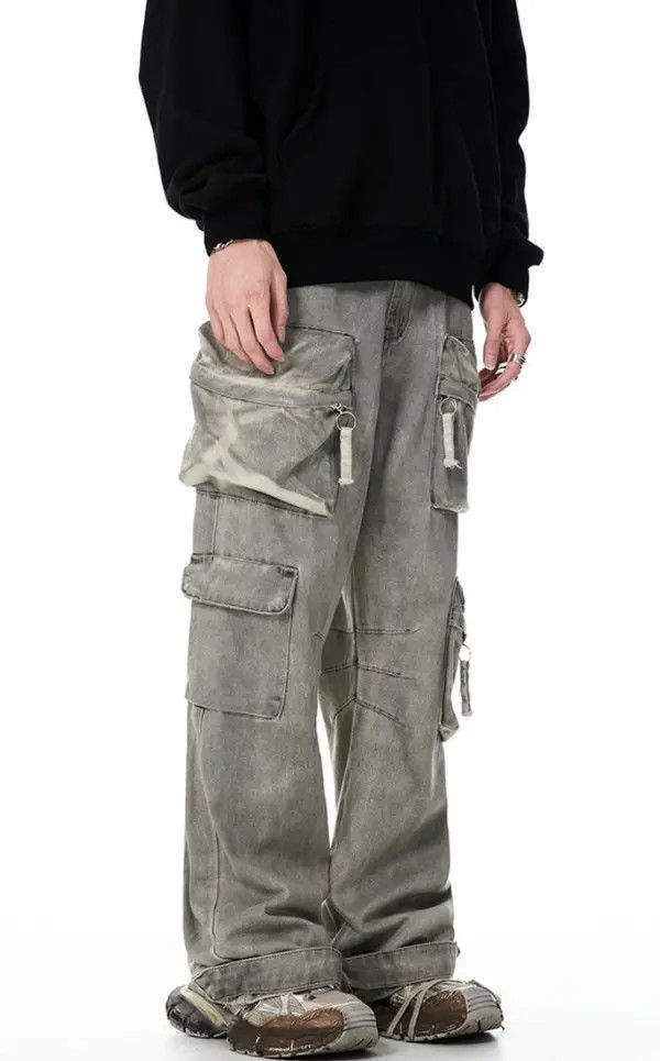 VIBE Retro washed distressed multi-pocket jeans Size US 34 / EU 50 - 4 Thumbnail