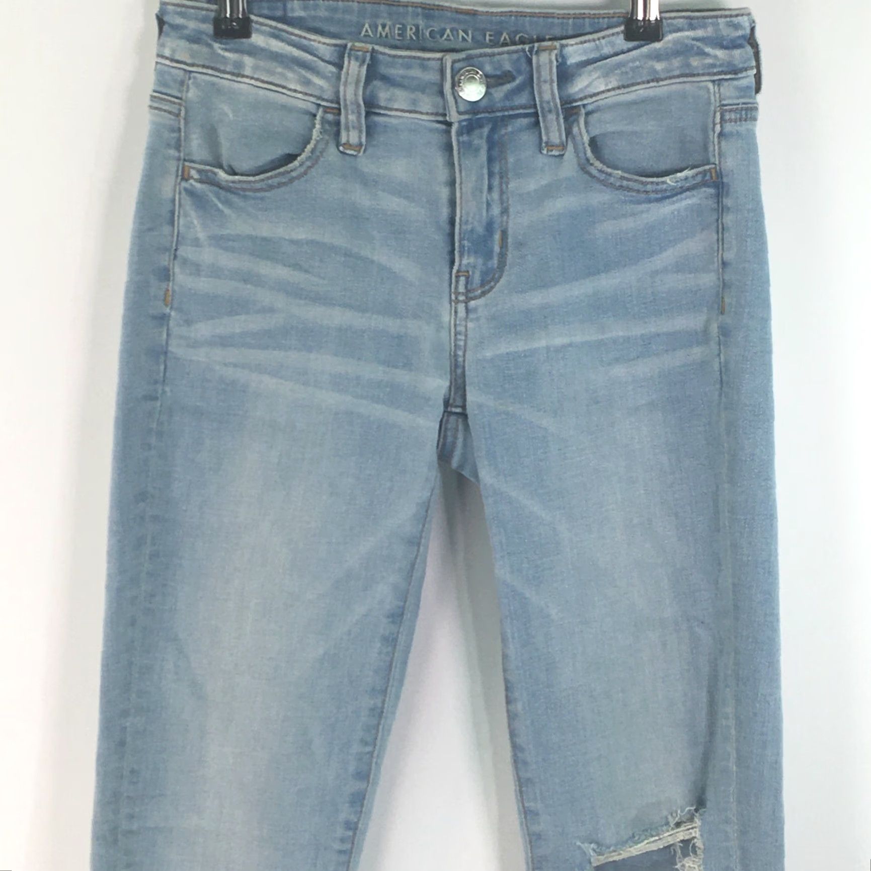 Vintage American Eagle Jeans Womens Distressed Blue Denim Jegging Super Stretch Size 0 Size 25" / US 0 / IT 36 - 3 Thumbnail