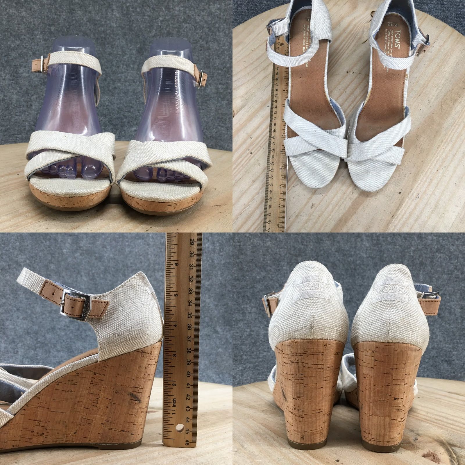 Toms TOMS Sandals Womens 10 Sienna Open Toe Wedge Ankle Strappy Beige Fabric Size US 10 / IT 40 - 8 Thumbnail