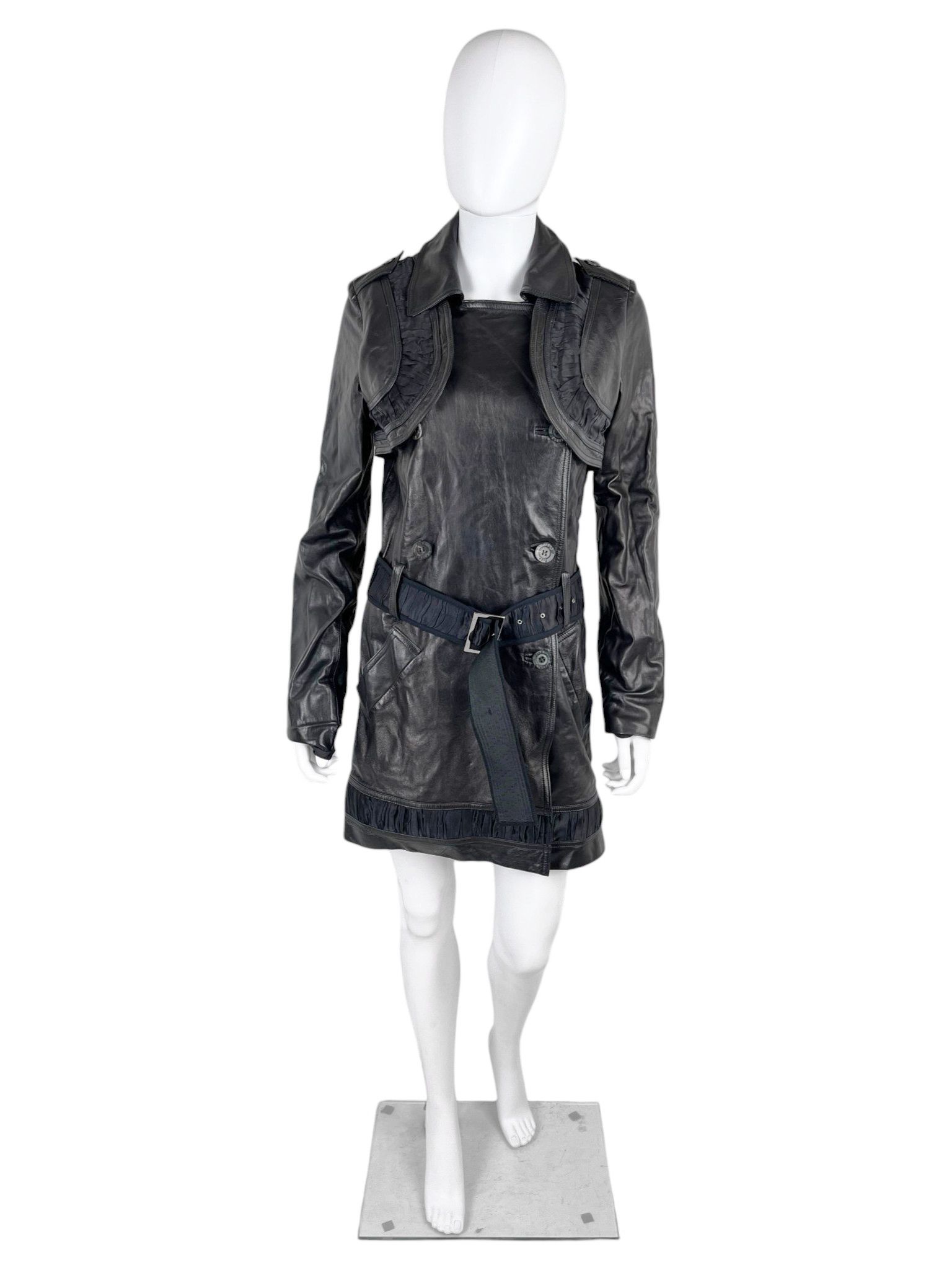 John Galliano 2004 Sample Black Lambskin Leather Coat Size S / US 4 / IT 40 - 1 Thumbnail
