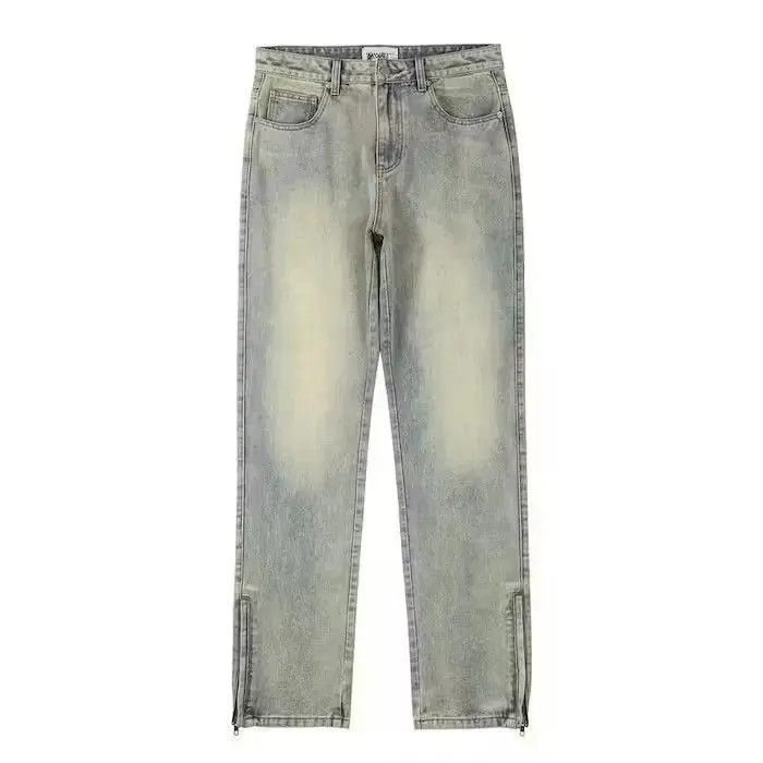 Japanese Brand Yellow Mud Dyed Zipper Split Straight Jeans Size US 30 / EU 46 - 4 Thumbnail