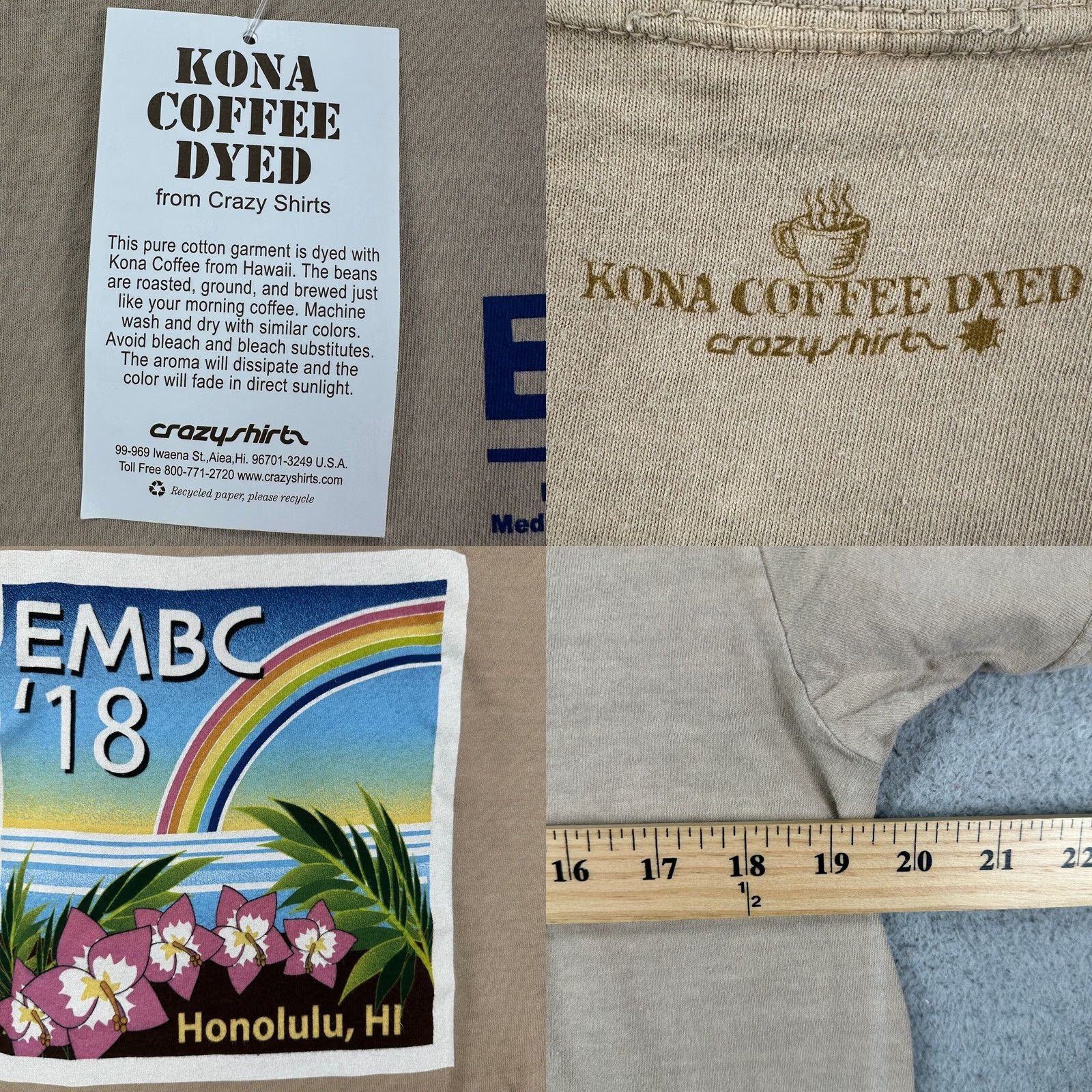 Vintage VINTAGE Honolulu Hawaii Shirt Unisex Medium Beige Kona Coffee Dyed Tee Crazy Shirts NEW Size US M / EU 48-50 / 2 - 8 Thumbnail