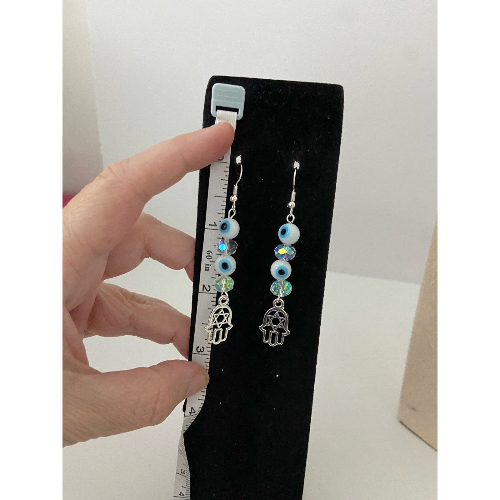 Handmade hamsa earrings silver tone Size ONE SIZE - 3 Thumbnail