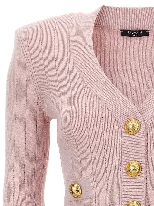 Balmain o1s1wg110725 Logo Button Cropped Cardigan in Pink Size M / US 6-8 / IT 42-44 - 3 Thumbnail