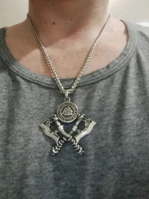 Japanese Brand Men's Stainless Steel Exquisite Double Axe Pendant Necklace Size ONE SIZE - 1 Thumbnail