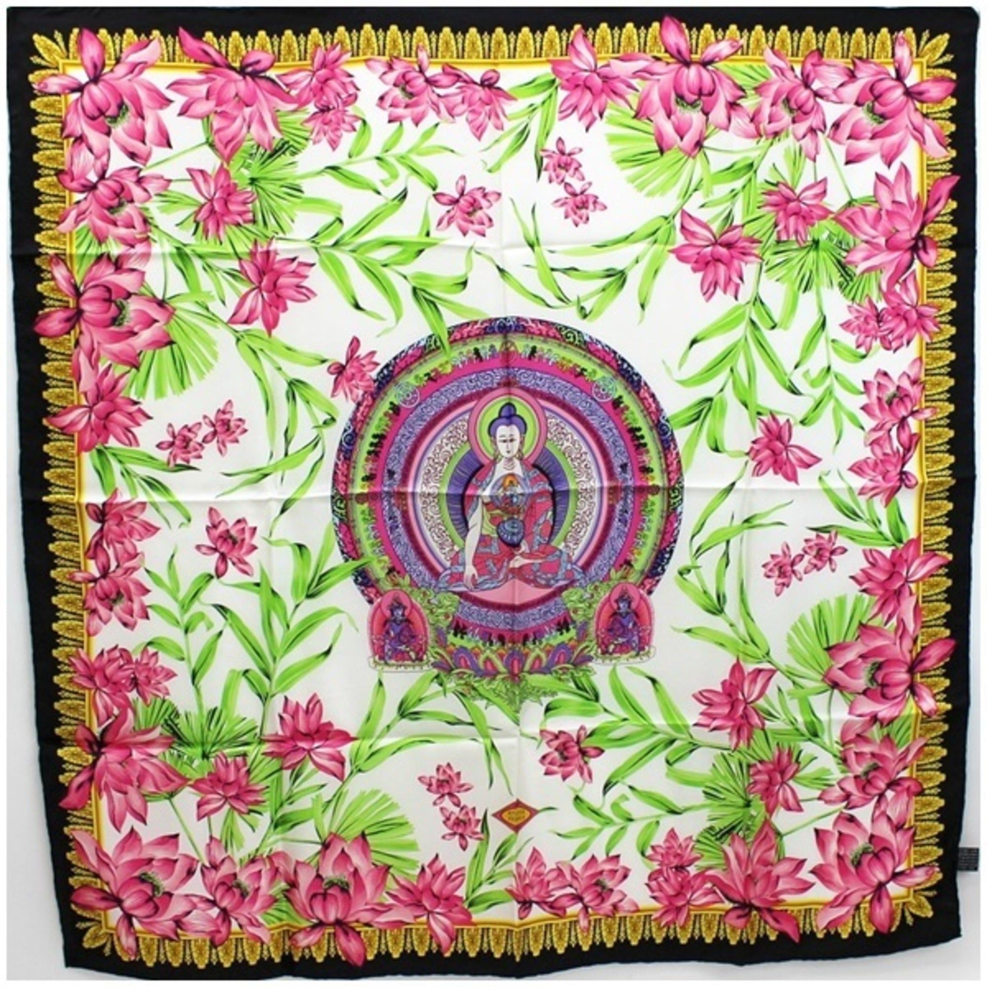 image of Versaceatelier Silk Scarf Muffler Black X White Buddha Motif Atelier Women's