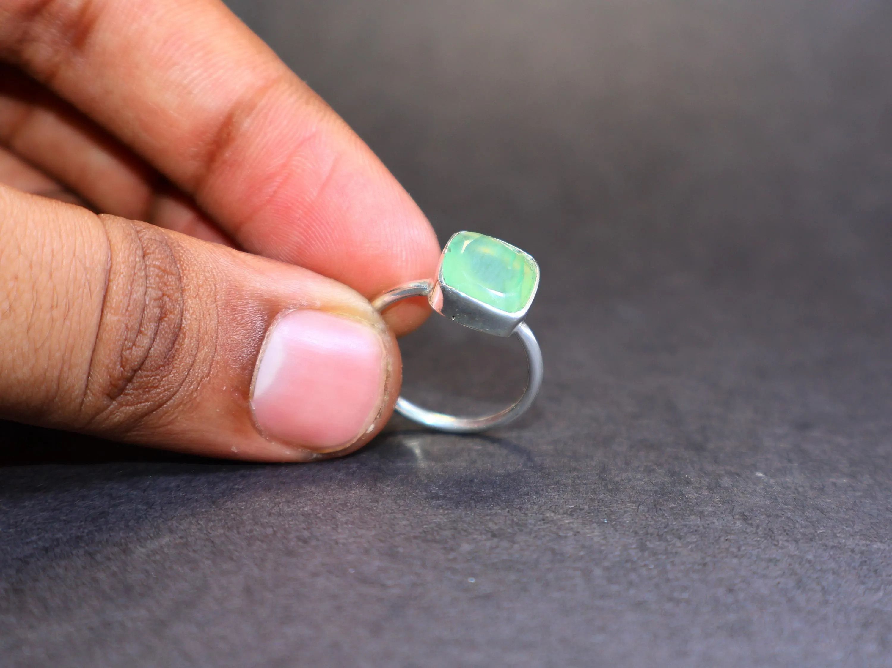 Handmade Aqua Chalcedony Ring, Sterling Silver Ring, Handmade Ring, Size ONE SIZE - 7 Thumbnail