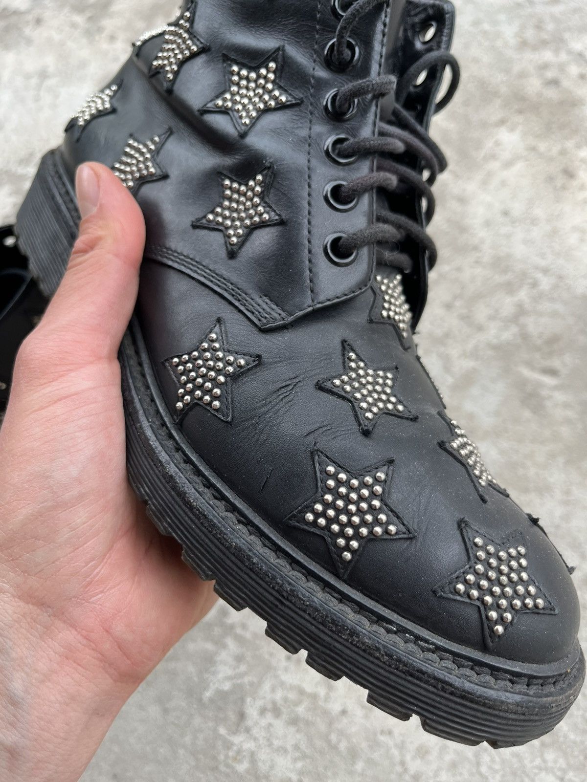 Saint Laurent Paris Saint Laurent Star Studded Leather Lace-Up Combat Boots Size US 6 / IT 36 - 10 Thumbnail