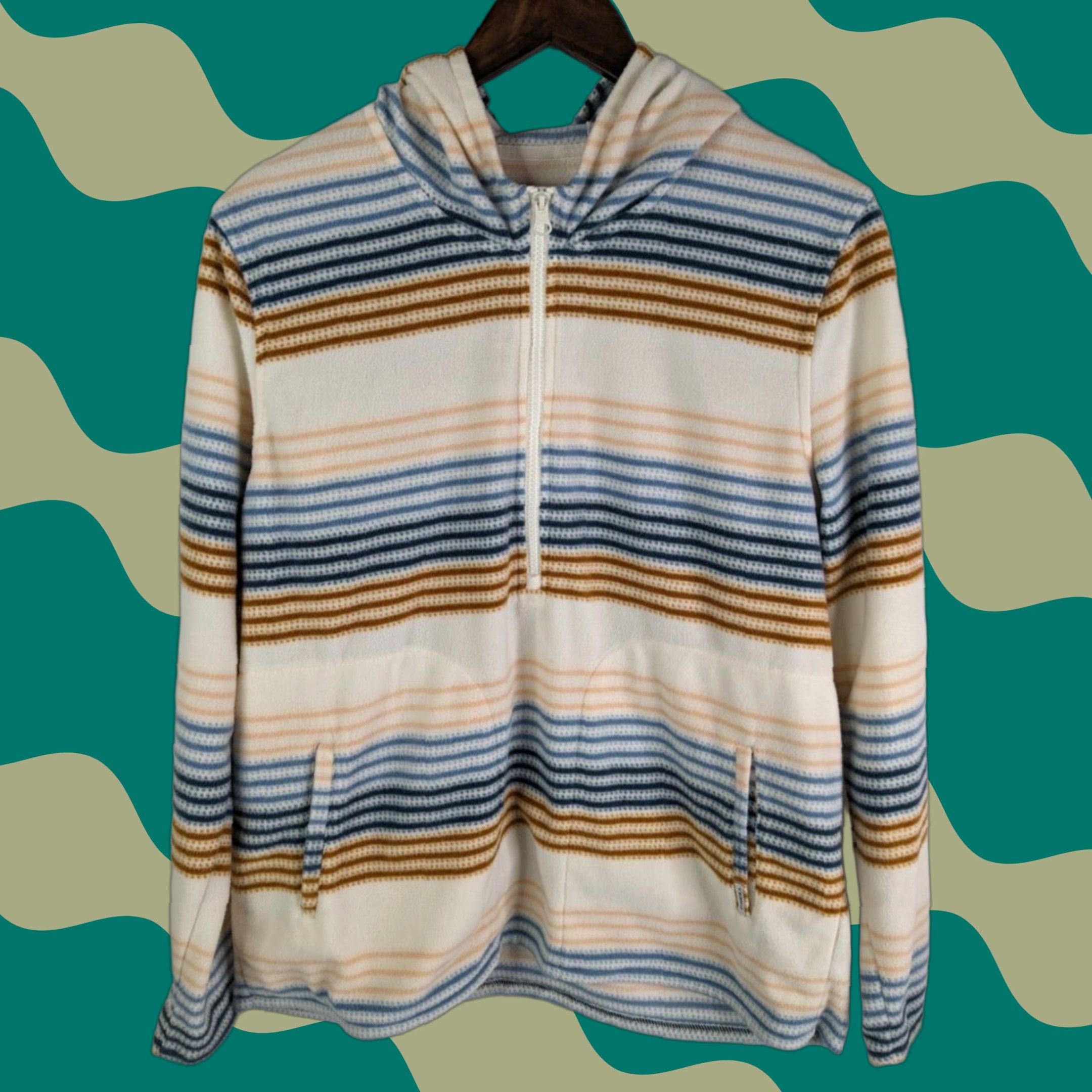 O'Neill VINTAGE O'Neill Hoodie Stripe Pullover Womens Medium Long Sleeve Half Zip Polar Fleece Size M / US 6-8 / IT 42-44 - 1 Thumbnail