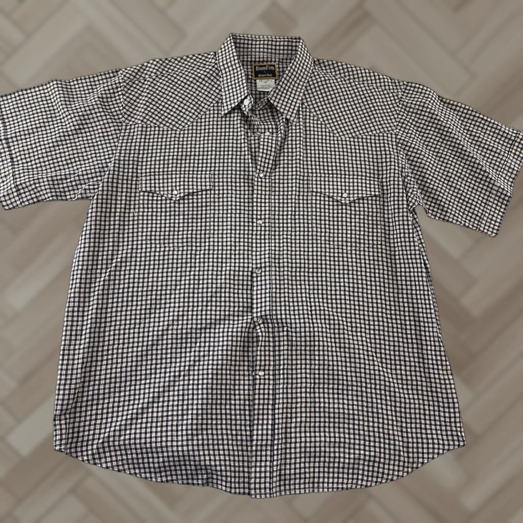 Vintage VINTAGE Round'em Western Gear Short Sleeve Snap Button Front Shirt Mens XL Blue Size US XL / EU 56 / 4 - 1 Thumbnail
