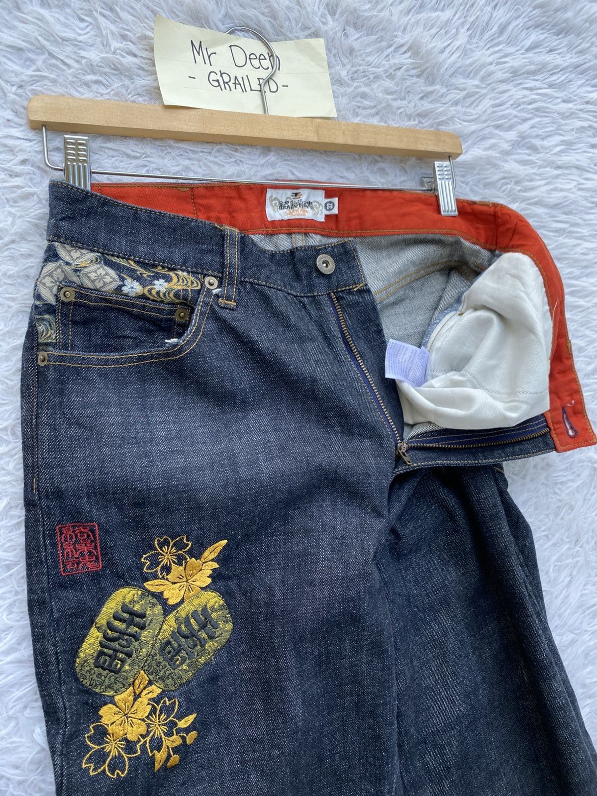 Japanese Brand Karakuri Tamashii Men's Jeans Pants Embroidered Japanese Size US 31 - 20 Thumbnail