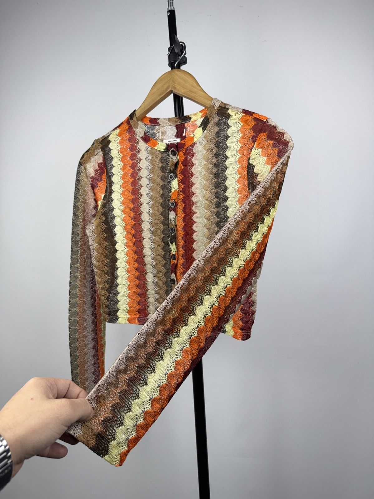 Japanese Brand Retro Avant-Garde Mesh Knit Zigzag Top 70s Missoni Style Size XS / US 0-2 / IT 36-38 - 4 Thumbnail