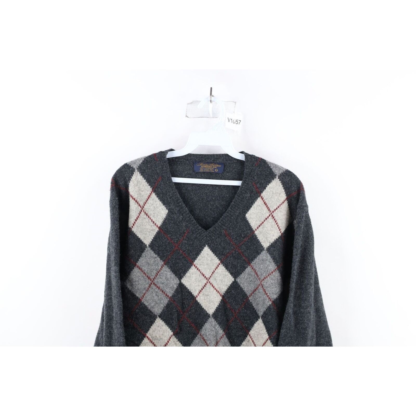 Brooks Brothers Vintage 90s Brooks Brothers Wool Knit Argyle Diamond Sweater Size US L / EU 52-54 / 3 - 2 Thumbnail