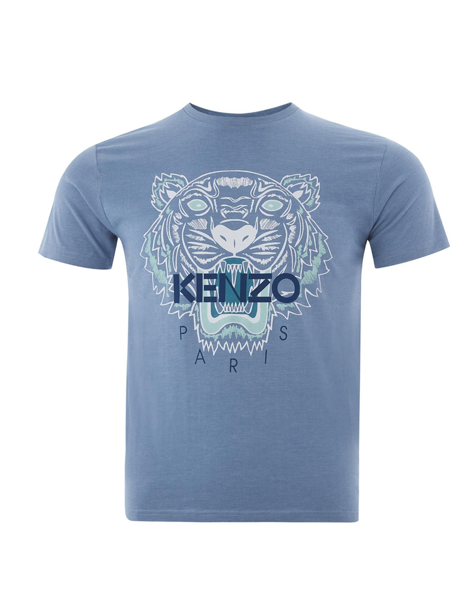 image of Kenzo Gorgeous Cotton T-Shirt With Tiger Print in Blue, Men's (Size Small)