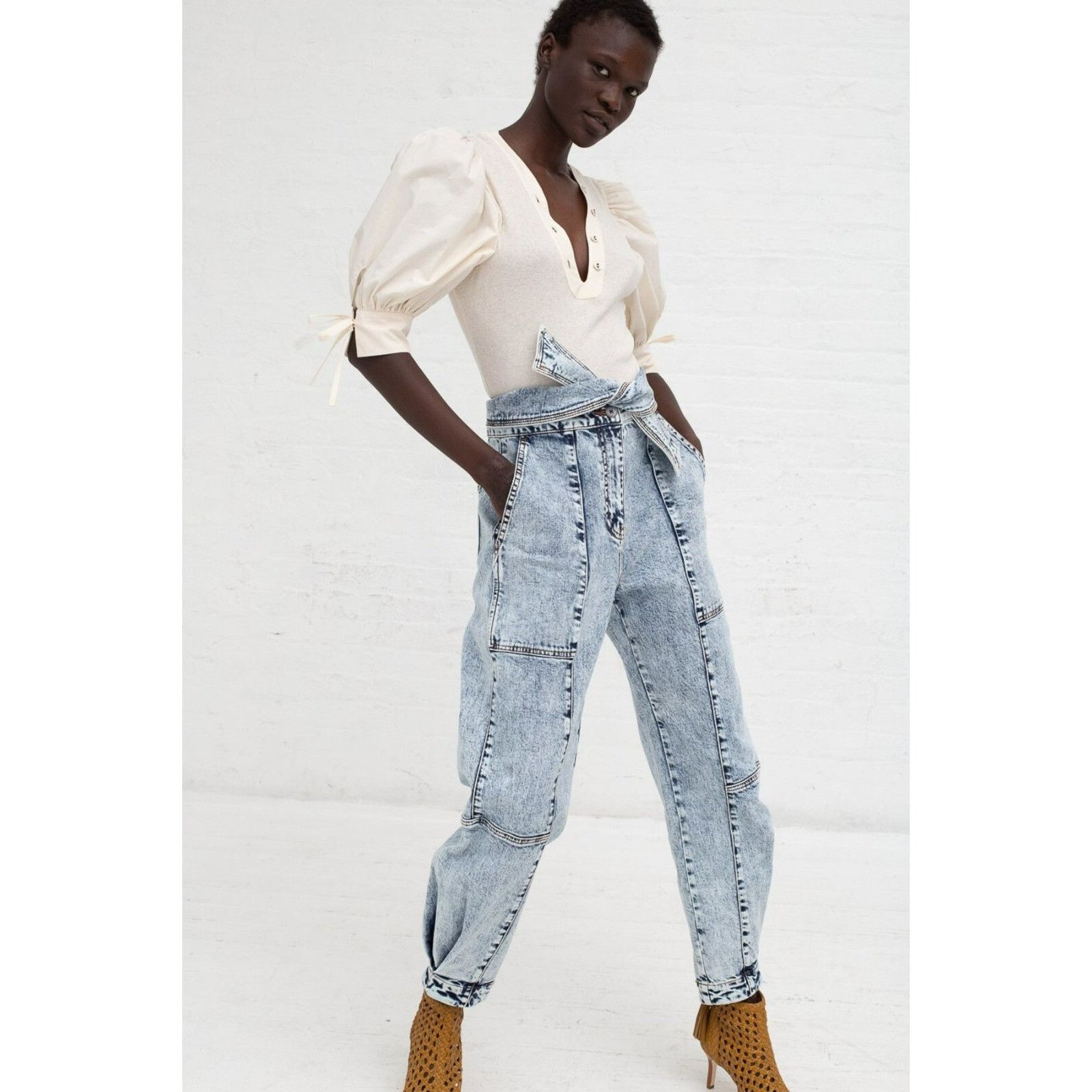Ulla Johnson Ulla Johnson $395 Storm Jeans Tie Waist Cotton Blnd Acid Was Size 26" / US 2 / IT 38 - 3 Thumbnail