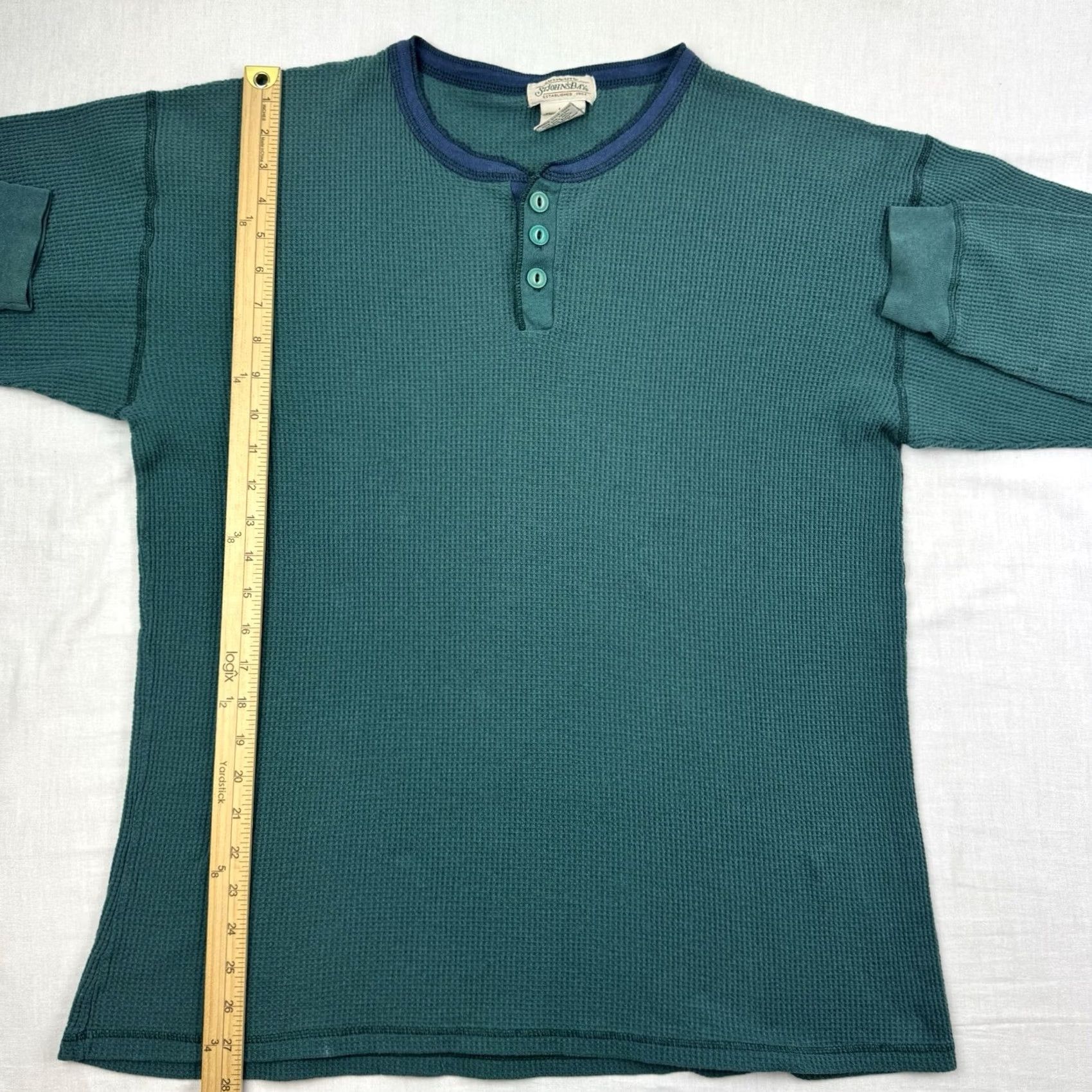Vintage VINTAGE St Johns Bay Henley Shirt Adult Large Green Hipster Punk Outdoor Classic 90s Mens Size US L / EU 52-54 / 3 - 6 Thumbnail
