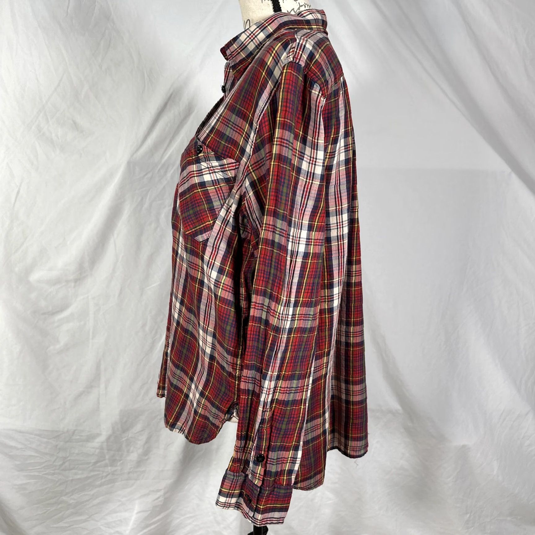 Ralph Lauren Ralph Lauren Button-Up Shirt Women XL Red Navy Plaid Cotton Long Sleeve Lightweight Western Size XL / US 12-14 / IT 48-50 - 3 Thumbnail