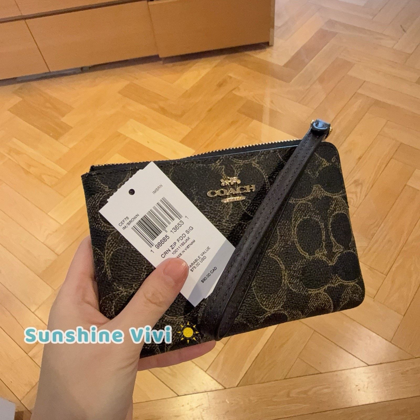 Coach NWT Coach Corner Zip Wristlet In Loved Gold/Brown CEF78 Size ONE SIZE - 4 Thumbnail