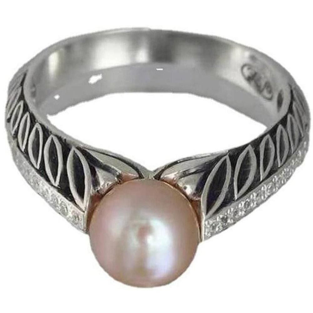 Designer Vintage Pink Freshwater Pearl Antique Silver Ring - Size 7 Size ONE SIZE - 6 Thumbnail