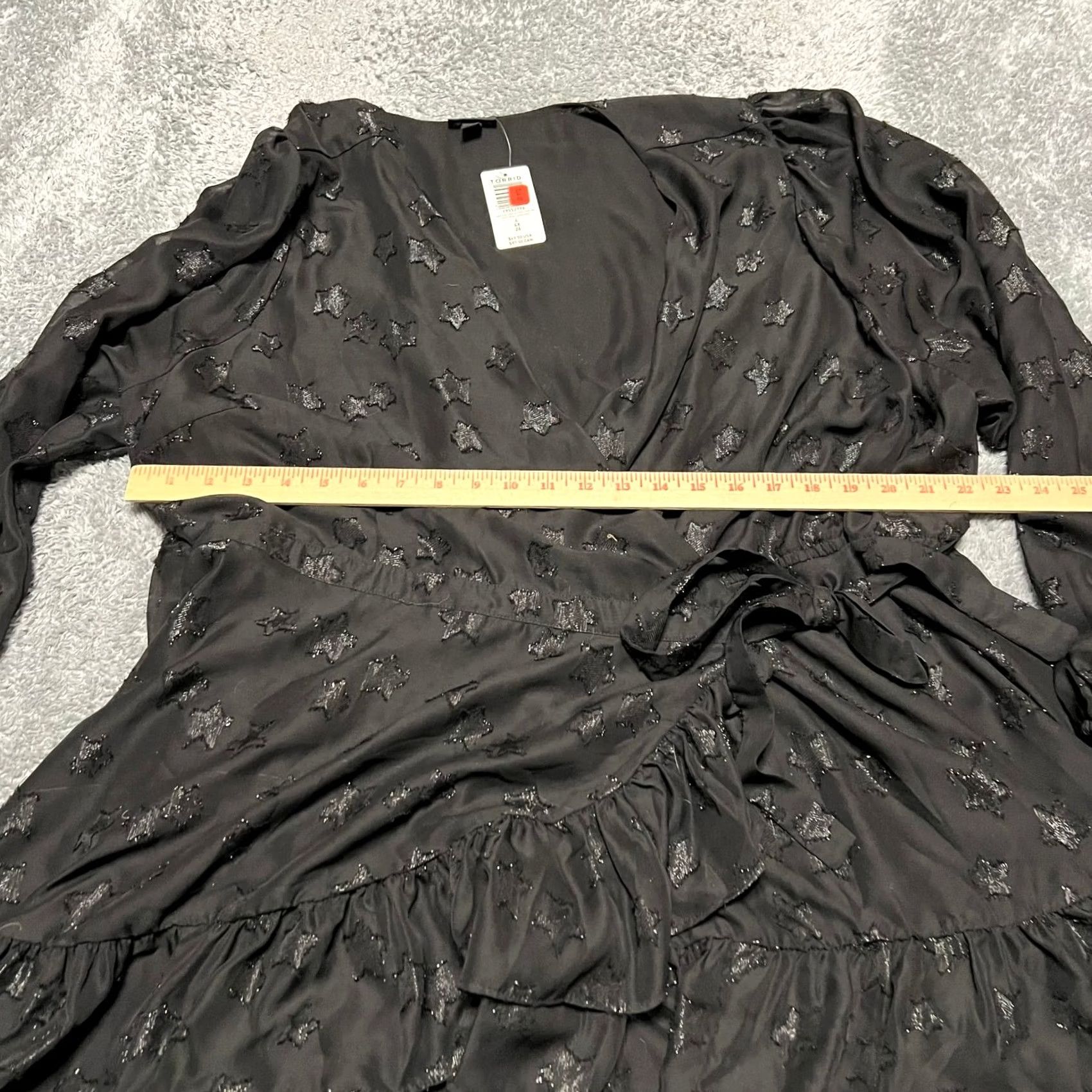Torrid Torrid Blouse TOP 4XL Black Lurex Star Surplice Ruffle Hem Balloon Sleeve Layered Wrap Women Size XXL / US 16-18 / IT 52-54 - 5 Thumbnail