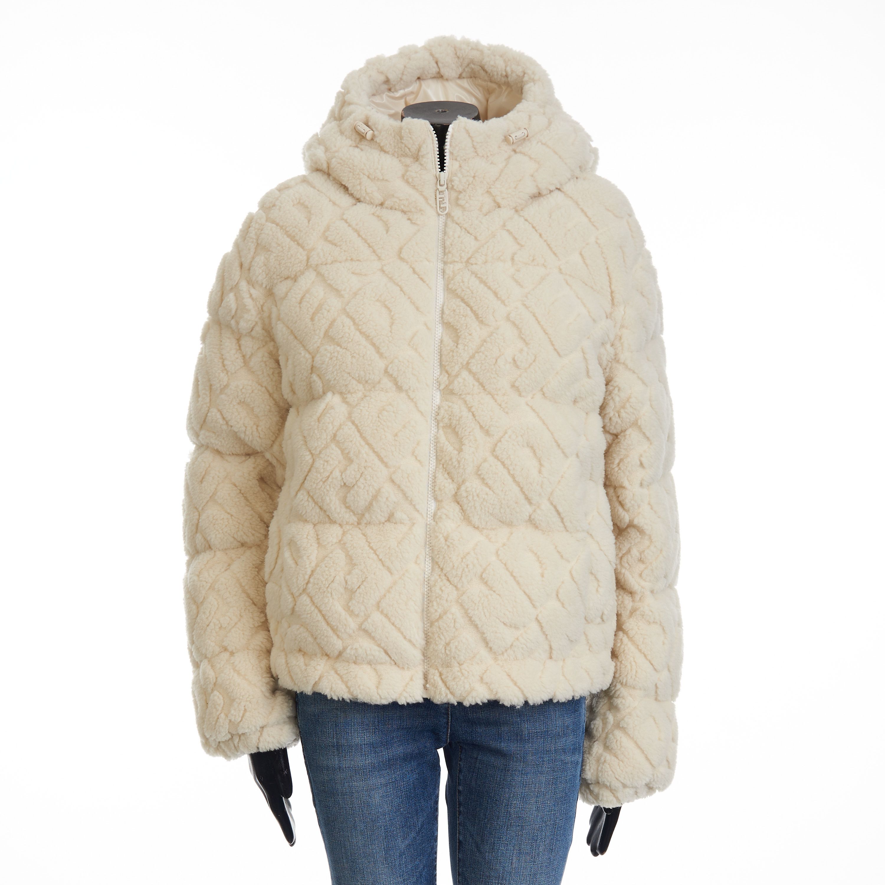 Fendi Short Blouson Jacket - White Wool, FF Motif, Drawstring Size L / US 10 / IT 46 - 1 Thumbnail
