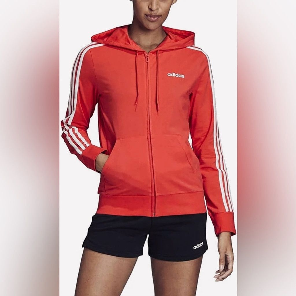 Adidas ADIDAS Women's 3-Stripes Coral/Pink Zip Hoodie XS Size XS / US 0-2 / IT 36-38 - 1 Thumbnail